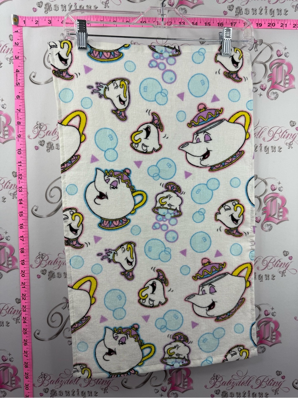 Disney Hand Towel with Multicolor Teapot Characters chip and ms.Potts bubbles